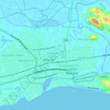Weliweriya (SP) topographic map, elevation, terrain