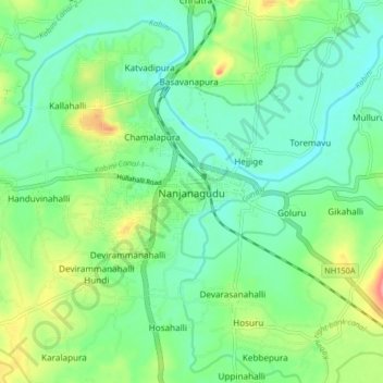 Nanjanagudu topographic map, elevation, terrain