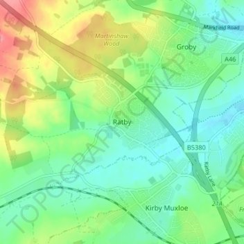 Ratby topographic map, elevation, terrain