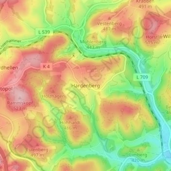 Hardenberg topographic map, elevation, terrain