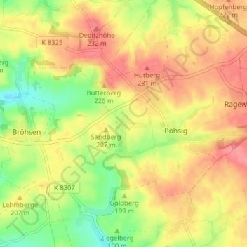 Haubitz topographic map, elevation, terrain