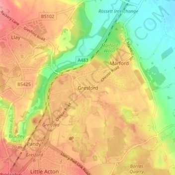 Gresford topographic map, elevation, terrain