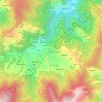 Mathyani topographic map, elevation, terrain