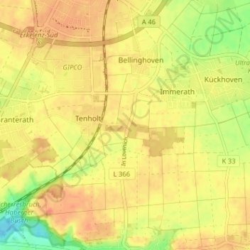 Wahnenbusch topographic map, elevation, terrain