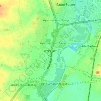 Wyboston topographic map, elevation, terrain