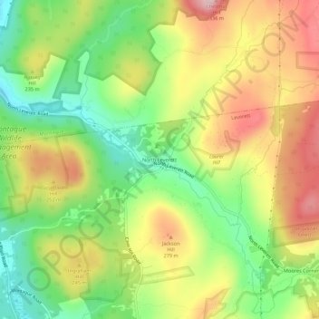 North Leverett topographic map, elevation, terrain