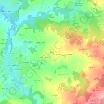 Nieul topographic map, elevation, terrain