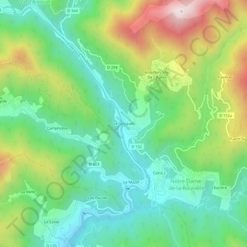 Le Gasquet topographic map, elevation, terrain