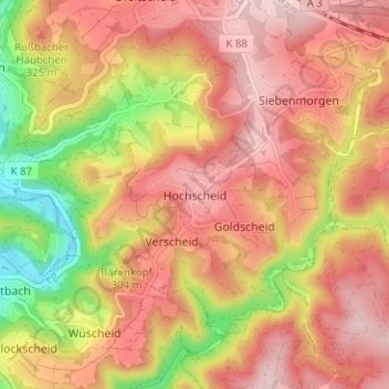 Hochscheid topographic map, elevation, terrain