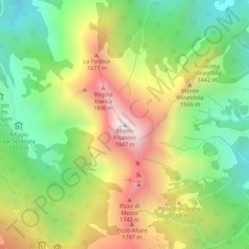 Monte Pisanino topographic map, elevation, terrain
