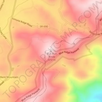 Bent Mountain topographic map, elevation, terrain