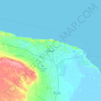 Misrata topographic map, elevation, terrain