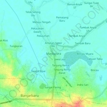 Martapura topographic map, elevation, terrain