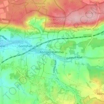 Abinger Hammer topographic map, elevation, terrain