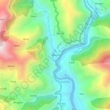 Dharāsu topographic map, elevation, terrain