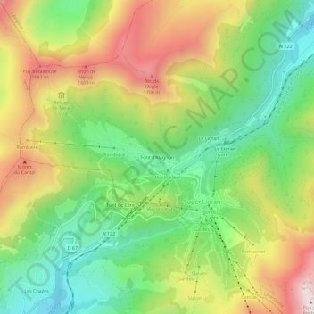 Font d'Alagnon topographic map, elevation, terrain