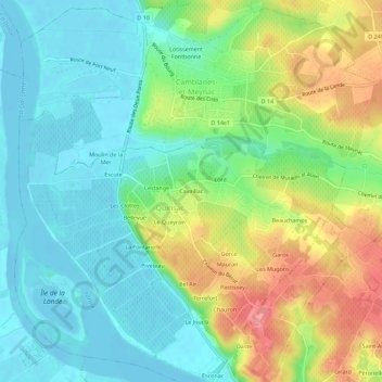 Cavaillac topographic map, elevation, terrain