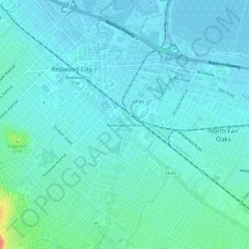 Redwood Junction topographic map, elevation, terrain