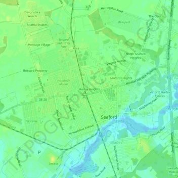 Hurley Heights topographic map, elevation, terrain