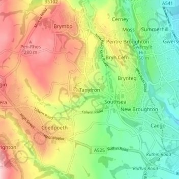 Tanyfron topographic map, elevation, terrain