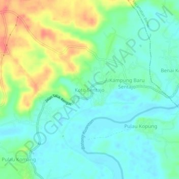 Koto Sentajo topographic map, elevation, terrain