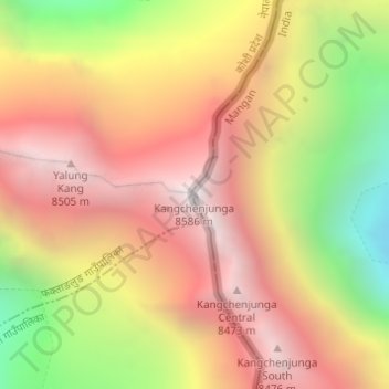 Kangchenjunga topographic map, elevation, terrain