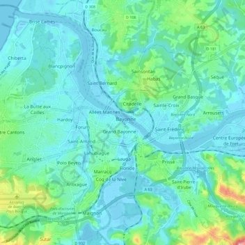 Bayonne topographic map, elevation, terrain