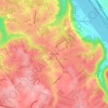 Francisville topographic map, elevation, terrain