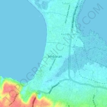 Jimbaran topographic map, elevation, terrain