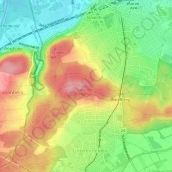 Oberholz topographic map, elevation, terrain