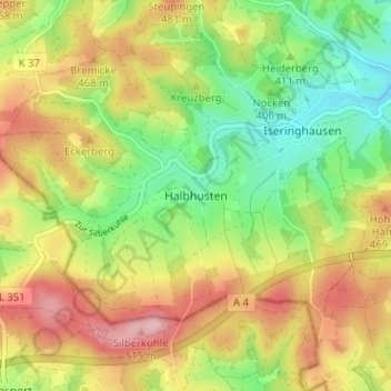 Halbhusten topographic map, elevation, terrain