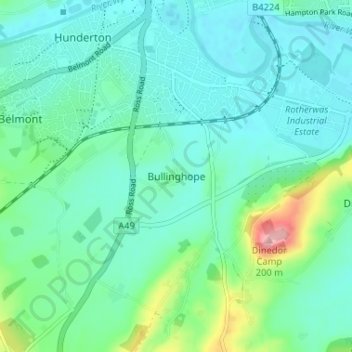 Bullinghope topographic map, elevation, terrain