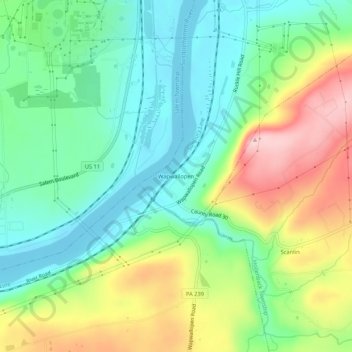 Wapwallopen topographic map, elevation, terrain