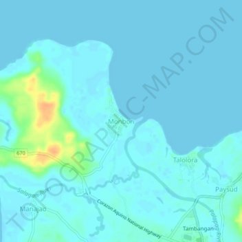 Monbon topographic map, elevation, terrain