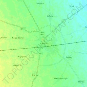 Nadbai topographic map, elevation, terrain