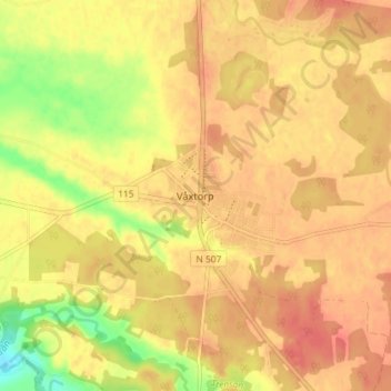 Våxtorp topographic map, elevation, terrain