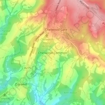 Chelwood Common topographic map, elevation, terrain