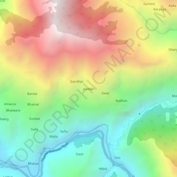 paddar topographic map, elevation, terrain