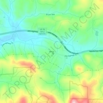 Hemp topographic map, elevation, terrain