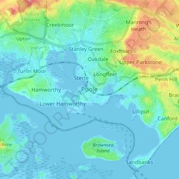 Poole topographic map, elevation, terrain