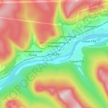 Усть-Кут topographic map, elevation, terrain