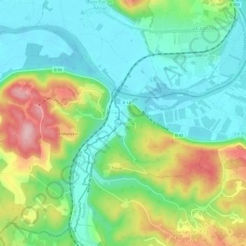 Mareuil topographic map, elevation, terrain