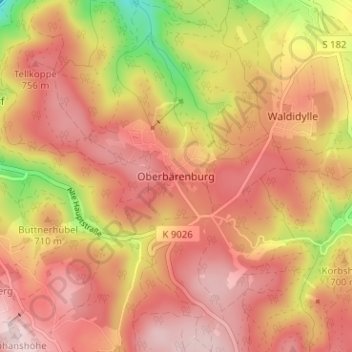 Oberbärenburg topographic map, elevation, terrain