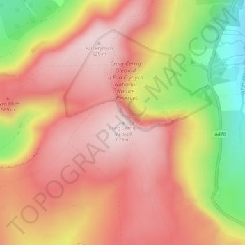 Craig Cerrig-gleisiad topographic map, elevation, terrain