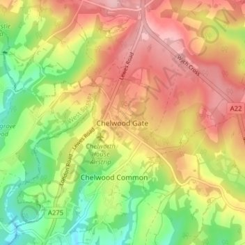 Chelwood Gate topographic map, elevation, terrain