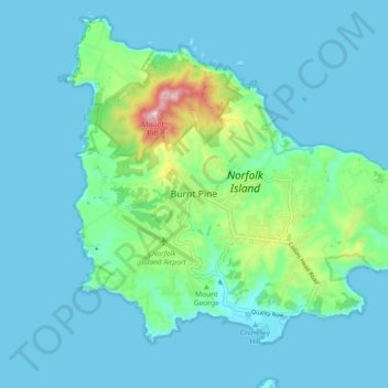 Burnt Pine topographic map, elevation, terrain
