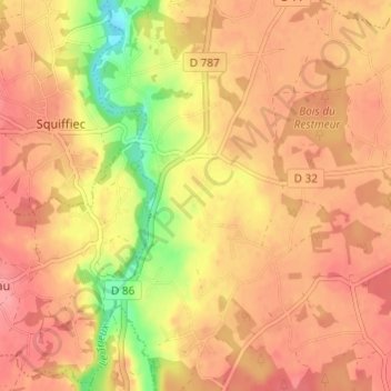 Perbregad topographic map, elevation, terrain
