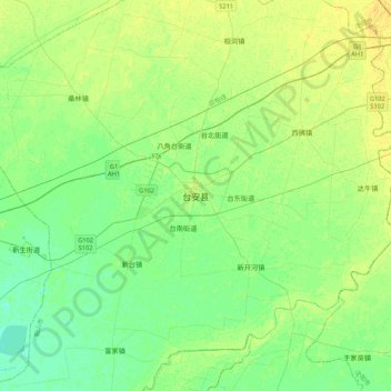 Taian topographic map, elevation, terrain