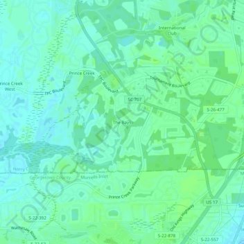 The Bays topographic map, elevation, terrain