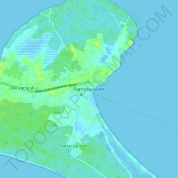 Rameswaram topographic map, elevation, terrain